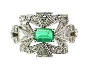 Art Deco .21ct Emerald and Diamond Platinum Ring