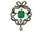 Edwardian Emerald and Diamond Bow Brooch