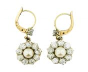 Edwardian Pearl and Diamond Drop Earrings