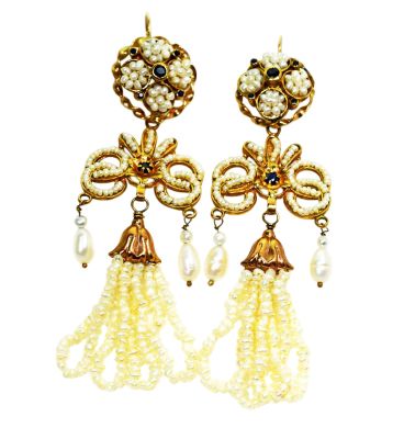 Fresh Water Pearl and Sapphire Drop Earrings