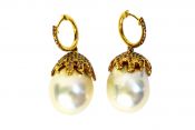 Modern Baroque Pearl and Diamond Earrings