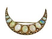 Vintage Opal and Diamond Crescent Brooch