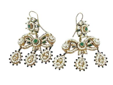 Vintage Inspired Pearl and Emerald Chandelier Earrings