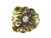 Retro Diamond and Synthetic Ruby Floral Ring