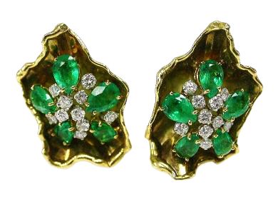 Retro Emerald and Diamond Earrings