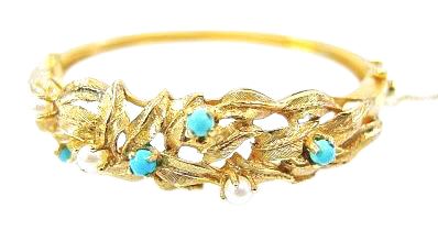 Turquoise and Pearl Floral Bracelet