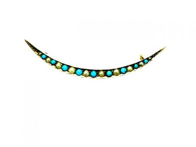 Turquoise and Seed Pearl Brooch