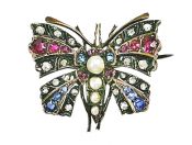 Victorian Diamond Sapphire Ruby Pearl Butterfly Brooch