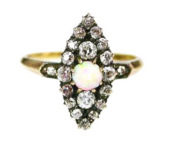 Victorian Opal and Diamond Navette Ring