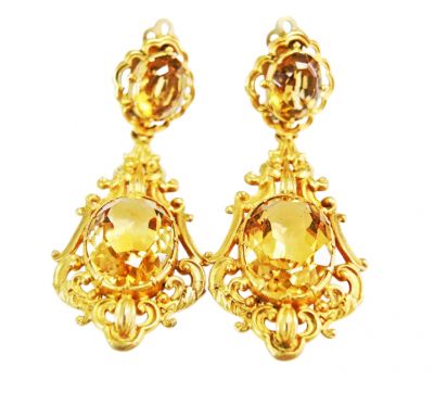 Vintage Citrine Cannetille Drop Earrings