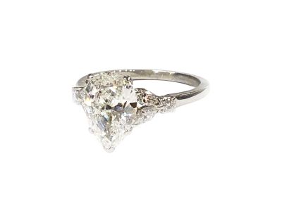 Vintage Pear Diamond and Diamond Engagement Ring