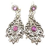 Vintage Pink Sapphire and Diamond Earrings