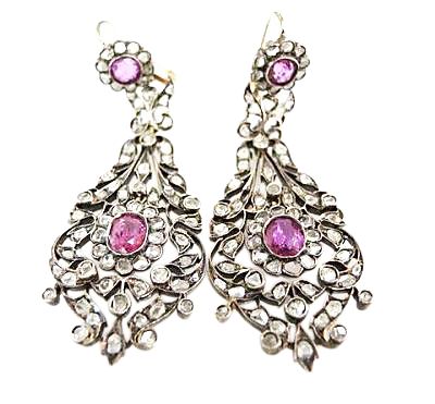 Vintage Pink Sapphire and Diamond Earrings