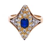 Vintage .51ct Sapphire and Diamond Navette 18kt Ring