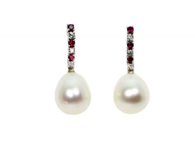 Vintage South Sea Pearl Diamond Ruby Earrings