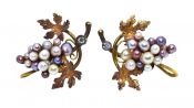 Vintage Diamond and Pearl Grape Motif Earrings