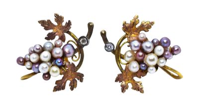 Vintage Diamond and Pearl Grape Motif Earrings