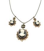Vintage Hardstone Cameo and Seed Pearl Necklace and Foxtail Chain