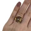 Retro Diamond and Synthetic Ruby Floral Ring in 14kt Yellow and White Gold