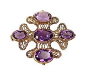 Victorian Amethyst Filigree 14kt Brooch