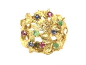 Vintage Sapphire Emerald Ruby Floral Cluster Ring