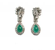 Vintage Synthetic Emerald and Diamond Drop and Detachable Earrings