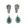 Vintage Synthetic Emerald and Diamond Drop and Detachable Earrings