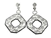 Modern Diamond and Enamel Cherry Blossom Drop Earrings