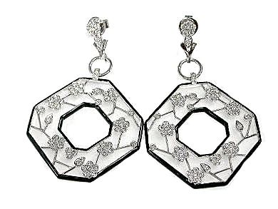Modern Diamond and Enamel Cherry Blossom Drop Earrings