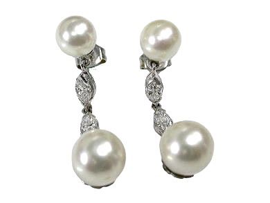 Vintage Pearl and Diamond Drop Earrings