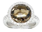 Modern Smoky Quartz and Diamond Halo Ring