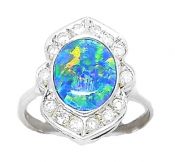 Vintage Style Opal Doublet and Diamond Ring
