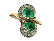 Vintage Toi et Moi .74ct Emerald and Diamond 14kt Ring