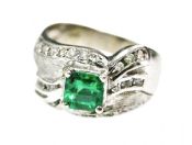 Retro .85ct Emerald and Diamond 18kt Ring