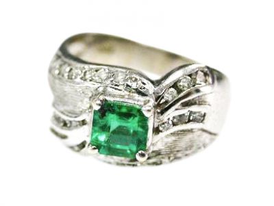 Retro .85ct Emerald and Diamond 18kt Ring