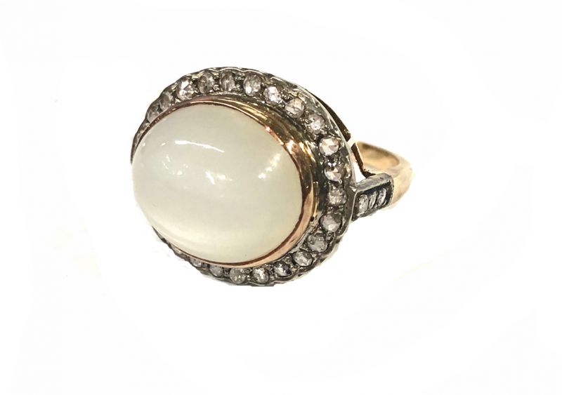 Vintage Inspired Moonstone and Diamond Ring