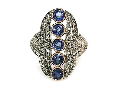Vintage Inspired Sapphire and Diamond Ring