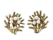 Vintage Coral Motif Cultured Pearl Earrings in 14kt Yellow Gold