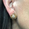 Vintage Coral Motif Cultured Pearl Earrings in 14kt Yellow Gold