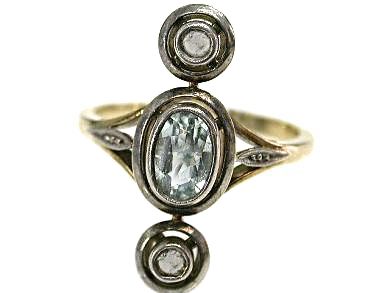 Edwardian Aquamarine and Diamond Ring