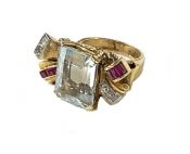 Retro Aquamarine Diamond and Synthetic Ruby Ring