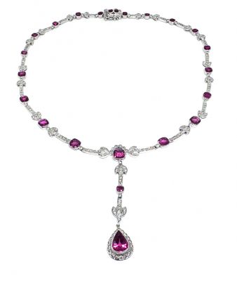 Vintage Inspired Pink Tourmaline and Diamond Necklace