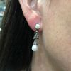 Vintage Pearl and Diamond Earrings in 18kt Yellow Gold and Silver