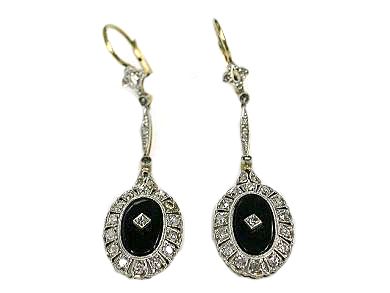 Vintage Onyx and Diamond Earrings