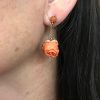 Vintage Carved Floral Coral Drop Earrings