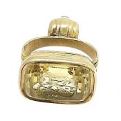 Vintage Carved Citrine Intaglio Fob Pendant in 14kt Yellow Gold