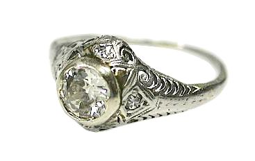 Vintage .62ct Diamond Platinum and 18kt Filigree Ring