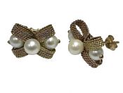 Vintage Bow Motif Cultured Pearl 14kt Earrings