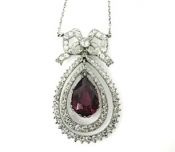 Edwardian Rubellite Tourmaline and Diamond Pendant with Chain