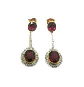 Vintage Inspired Red Tourmaline and Diamond Earrings